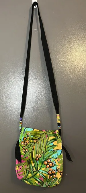 Linda Rovolis Crossbody Bag Womens Small Multicolor Canvas Tropical Hand Painted thumbnail 1