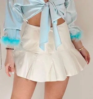 Colorful Natalie Leather Mini Skirt Cream thumbnail 1