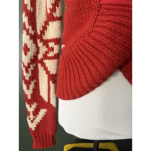 American Eagle Y2K Cardigan Womens Size M Red Snowflake Fair Isle Chunky Knit thumbnail 3