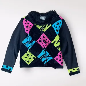Jack‎ B. Quick Vintage 90’s Beaded Feathered Cardigan Sweater Size XL thumbnail 1