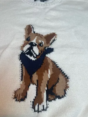 Sweet Halo French Bulldog Graphic Knit Cotton Sweater Cream Cute Dog Sz L thumbnail 3