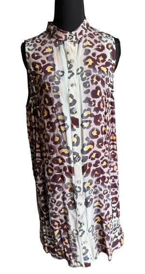 Mara Hoffman Leopard Print Sleeveless Button Front Tunic Top Small 100% Rayon thumbnail 1