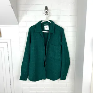 Abercrombie + Fitch Green Tweed Knit Oversize Shacket Size M thumbnail 2