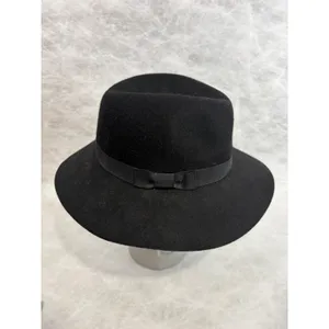 Old Navy Black 100% Wool Fedora Wide Brim Hat with Ribbon Bow S-M‎ thumbnail 2
