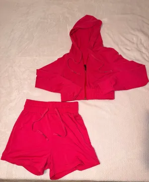 New Mix Womens Hot Pink Cropped Hoodie & Drawstring Shorts thumbnail 1