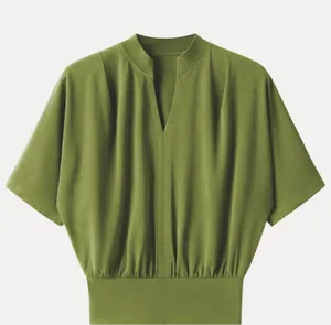 OGL Stand Collar V-Neck Short Sleeve Top Large NEW thumbnail 1