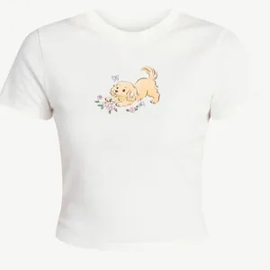 No Boundaries Womens Puppy‎ Graphic Baby Tee Cream White Ribbed Crop Top Size M thumbnail 8