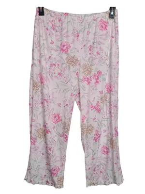 Miss Elaine pink floral pajama SET 2 PC top & pants Womens L thumbnail 2