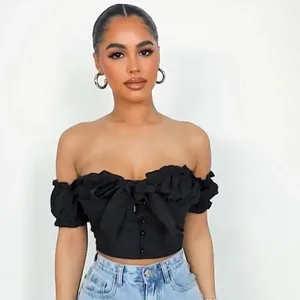 Petite Black Frill Detail Crop Blouse PLT size 6 thumbnail 3