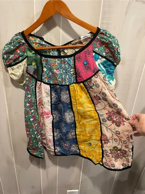 Cute cotton boho patchwork hippie granola peasant top flowy festival y2k style thumbnail 4