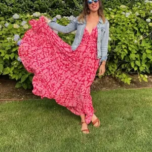 Hutch Pink Floral Tiered Ruffle Maxi Dress MEDIUM Sundress Cottage Vacation $270 thumbnail 3
