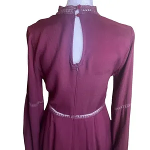 Sage The Label Mini Dress Womens S Burgundy Excellent Boho Lace Embroidered thumbnail 6