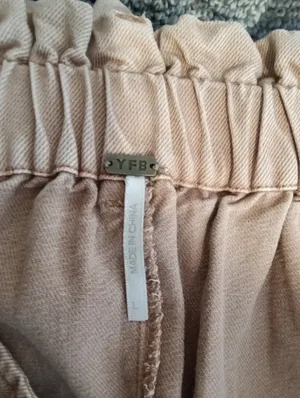 YFB paperbag Waist Wide Leg Cropped Pants Tensel Coastal Summer Womens L thumbnail 3