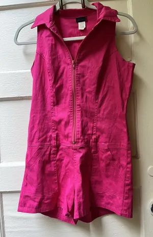 Vtg Barbiecore Romper M Retro Festival Pinup Zip Sleeveless Cotton Cowgirl Boho thumbnail 1