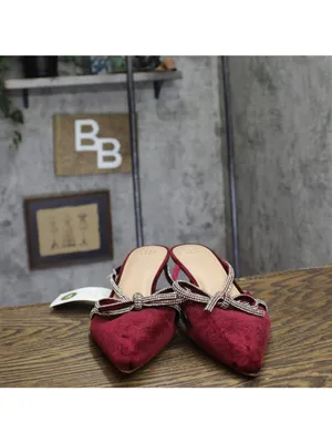 A New Day Womens Gwen Rhinestone Bow Heels Velvet 94656744 Burgundy Red 11M thumbnail 3