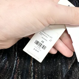 Francescas Dress Women Size XS Sparkly Spaghetti Black Gold Sparkle Cocktail NWT thumbnail 2