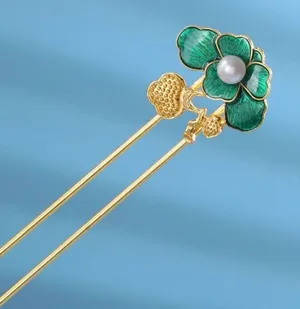 Hanfu Hair Accessories Vintage style Classical Rhinestone‎ lotus leaf Hair stick thumbnail 1