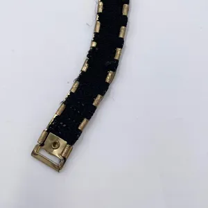 Vintage 80s Gold Coin Flower Leaf Embossed Disc Stretch Belt One Size Botanical thumbnail 7