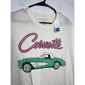 NEW American Eagle Corvette Muscle Tank Cream Graphic Print Size L/XL thumbnail 2