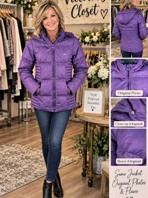 Lacoste Purple Puffer Jacket Ladies Size 36 (US Small) Like New thumbnail 2
