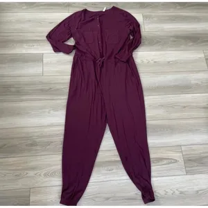 Lively Jumpsuit Pajamas‎ Sleepwear Burgundy Long Sleeve Drawstring Pockets L thumbnail 4