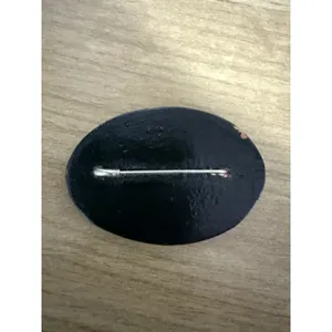 Vtg Signed Hand Painted Russian Black Lacquer Floral Orange Red Yellow BroochPin thumbnail 2