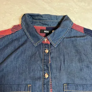 BDG Women's Mixed Media Plaid Flannel Denim Button Up Shirt Size Large Casual thumbnail 3
