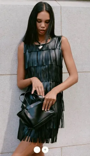 Anthropologie Siempre Faux Leather Fringe Shift Dress thumbnail 1