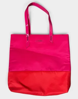 Lancome Womens Reversible Total Bag Colorblock Pink Red Flamingo Lips Lining thumbnail 1