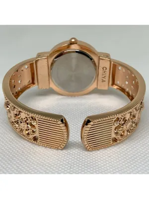 Women’s rose gold tone cuff bracelet watch 32mm rhinestones bracelet 7” running thumbnail 4