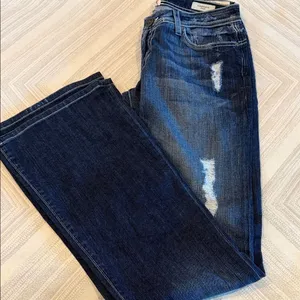 Dylan George Ring Spun Denim Alexandra Flare Jeans Size 28 Distressed Dark Wash thumbnail 1