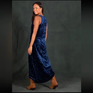 Natural Life Dark Blue Crushed Velvet Sleeveless Maxi Dress Sz.XS thumbnail 3