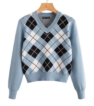SheIn blue argyle Sweater thumbnail 1
