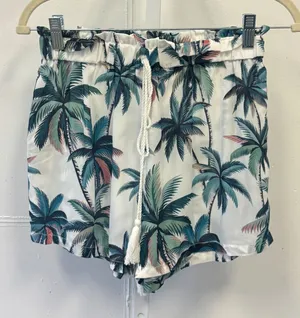 NWT Cupshe Palm Tree Print Shorts White Green Elastic Paperbag Waist‎ Tassel Sm thumbnail 1