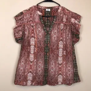 Good Hart Matilda Jane Women’s Boho Pattern Print Metallic Flutter Sleeve Blouse thumbnail 1
