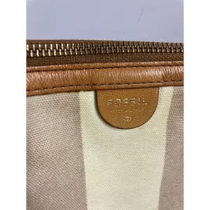 Fossil striped Sydney shopper Tote Bag Womens Large Tan Cream Striped Canvas thumbnail 2