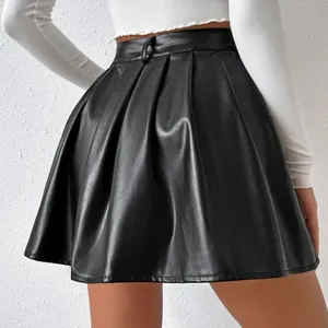Frenchy High Waist PU Pleated Skirt Pu Leather Latex Mini Skirt High Rise A-line thumbnail 2