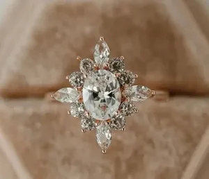 Gorgeous Vintage Cluster Ring, Oval, Marquise & Round Cut New size 9 women’s thumbnail 1