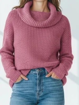Lauren Ralph lauren wool alpaca Knit Sweater Pink purple cowle Neck relaxed fit thumbnail 1