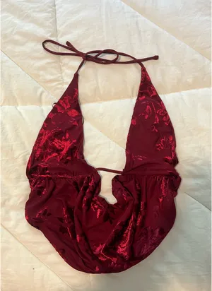 Garage Burgundy Velvet Roses Open Back Summer Top thumbnail 3