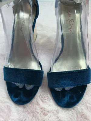 Lilly Pulitzer Teal Velvet Ankle-Strap Heels 147 thumbnail 5