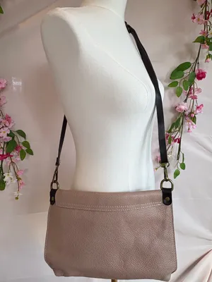 Pebbled Taupe Crossbody Bag with Dark Brown Strap thumbnail 2