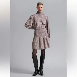 & OTHER STORIES Floral Smocked High Neck Long Sleeve Mini Dress thumbnail 2