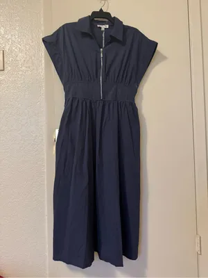 She + Sky Navy Blue Zip Front Drop Shoulder Midi Dress NWT Size L thumbnail 2