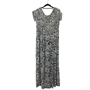Mystree Womens Animal Print Smocked Slit Summer Maxi Dress Black Green Large‎ thumbnail 3