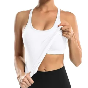 NWT ~ Women's White Ribbed Racerback Tank Top with Built In Bra ~ Ladies LARGE thumbnail 3