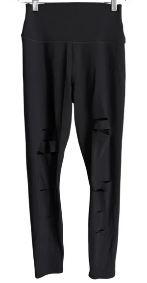 Alo Yoga Black High Waist Ripped Warrior Leggings Medium M Cutout Shredded Edgy thumbnail 1