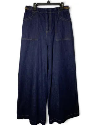 Free Market Wide Leg Jeans Womens M Dark Wash High Rise Gold Chain Denim thumbnail 3