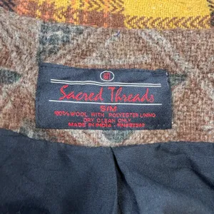 Sacred Threads Women Patchwork Wool Jacket Multi Color Plaid Boho S/M thumbnail 6