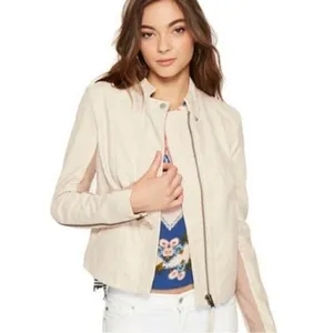 Free People Cool and Clean Faux Leather Moto Jacket 0 Pink Sand Biker Boho Chic thumbnail 3